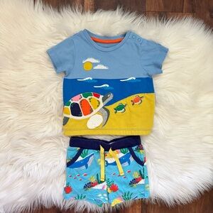 Baby Boden Short Sleeve Applique Tee & Shorts Set Size 3-6 Months